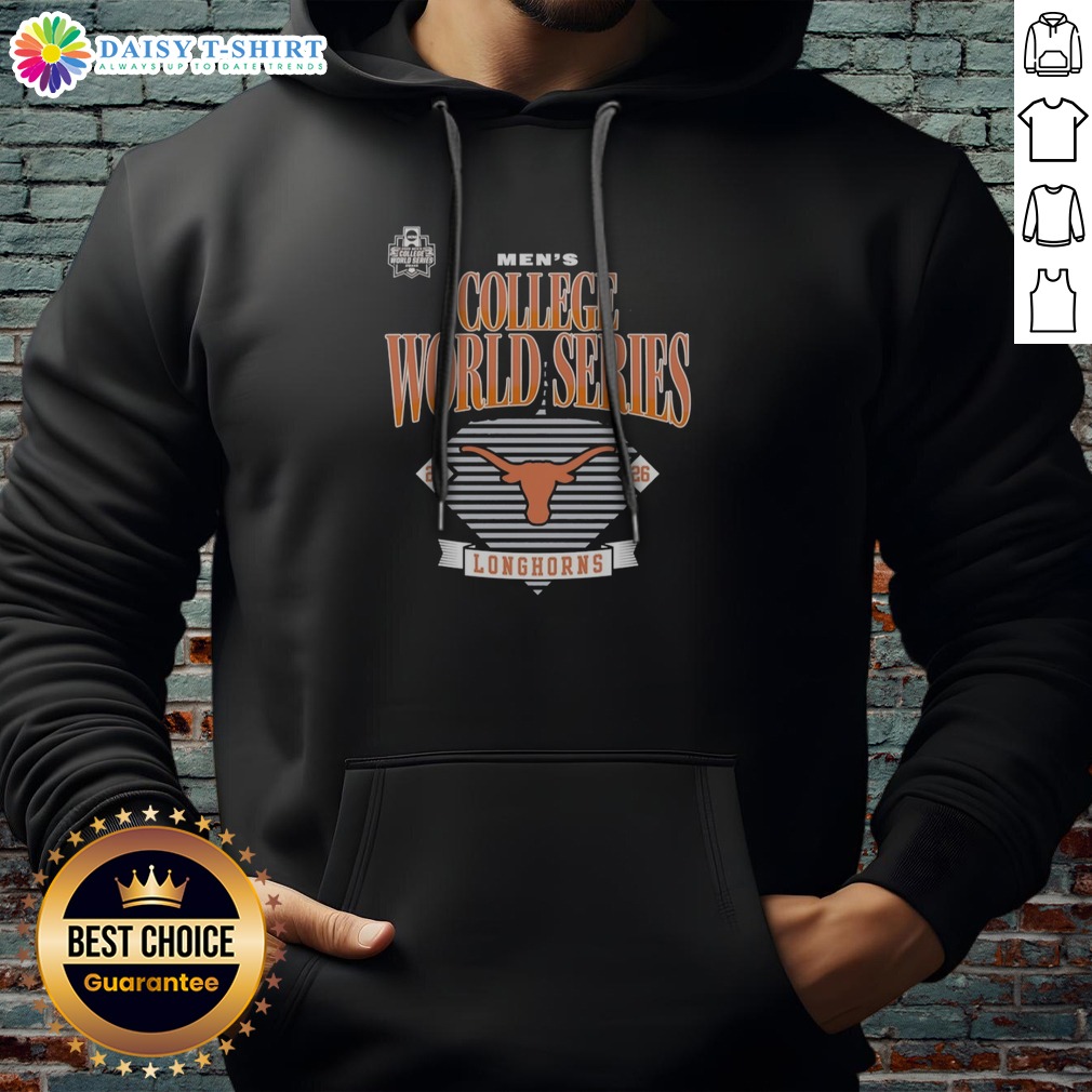 Funny Texas Longhorns 2026 Men's College World Series Omaha NCAA Baseball Logo Team Shirt shown as a hoodie preview