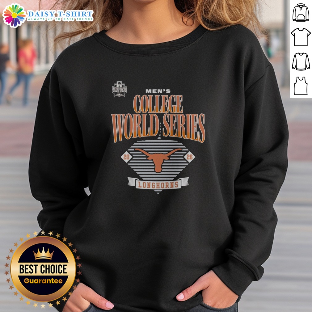 Funny Texas Longhorns 2026 Men's College World Series Omaha NCAA Baseball Logo Team Shirt shown as a sweashirt preview