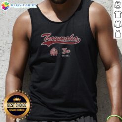 Funny Troy Baseball Troymaha Tank Top in white, sleeveless casual wear with graphic text design