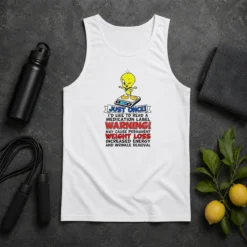 Funny Tweety Bird Just Once I'D Like To Read A Medication Label Warning Tank Top in black, sleeveless casual wear