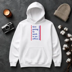 Good Girl Going To Work In An Office Minimalist Career Lifestyle Humor Hoodie in a light grey color with front pocket and drawstring hood