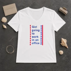 Good Girl Going To Work In An Office Minimalist Career Lifestyle Humor V-Neck Shirt