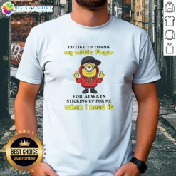 Good Minions I'D Like To Thank My Middle Finger For Always Sticking Up For Me When I Need It graphic tee in black, front view