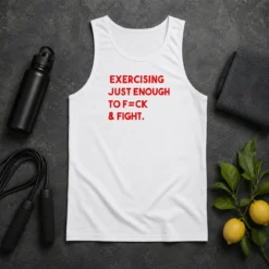 Nice Exercising Just Enough To Fck And Fight Tank Top in black, sleeveless casual workout apparel