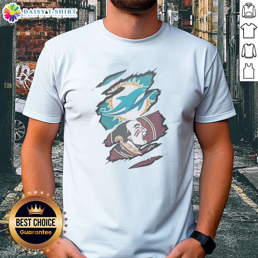 Nice Miami Dolphins Florida State Seminoles NFL NCAA Ripped Effect Shirt on Classic Shirt Nice Miami Dolphins Florida State Seminoles NFL NCAA Ripped Effect Shirt shown as a classic shirt preview