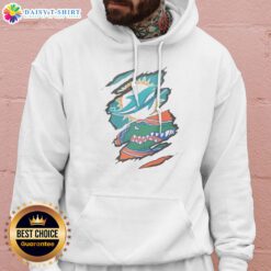 Official Miami Dolphins Florida Gators Ripped Skin Effect NFL NCAA Sport Hoodie featuring a unique ripped skin design.