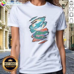 Official Miami Dolphins Florida Gators Ripped Skin Effect NFL NCAA Sport Ladies Shirt showcasing team spirit.