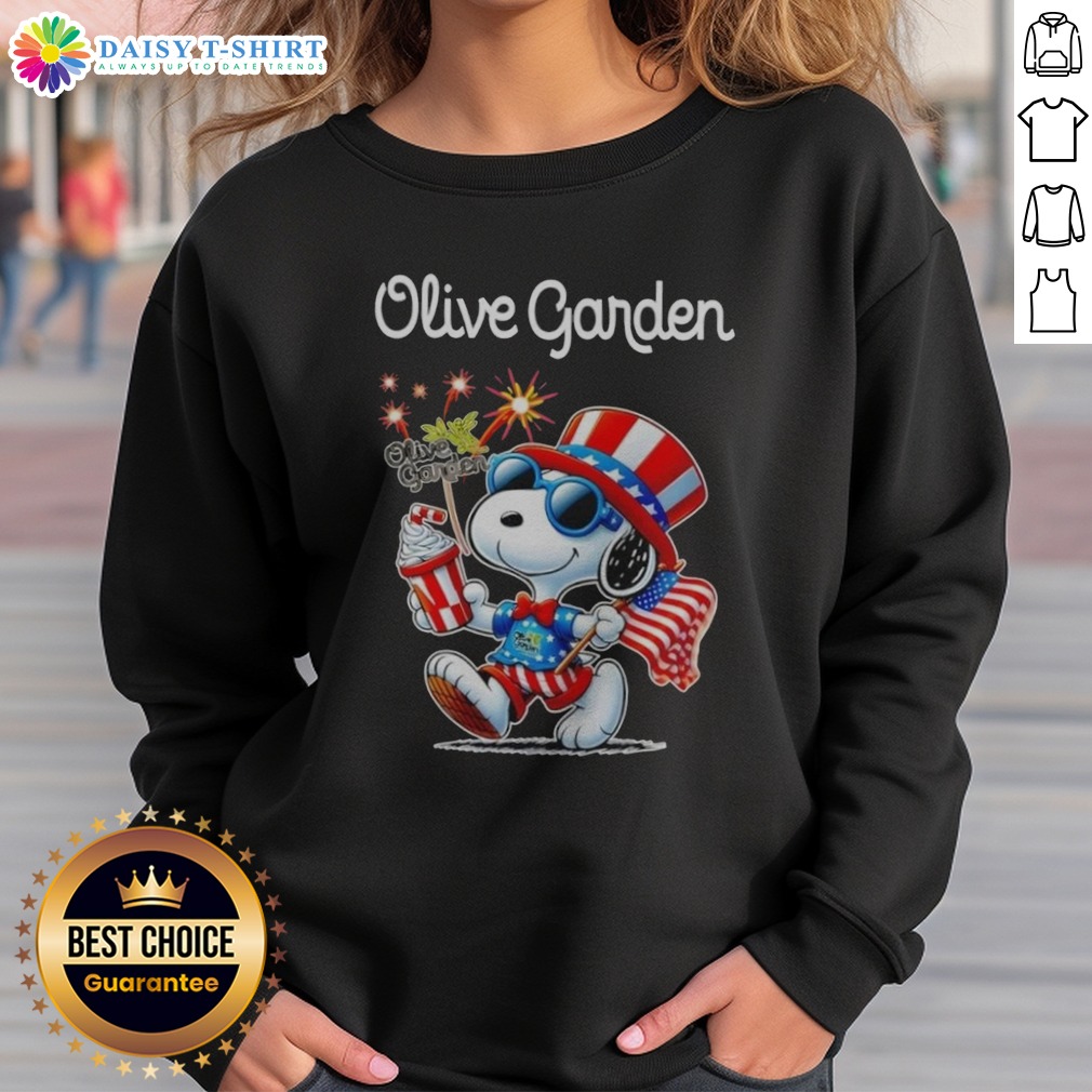 Official Snoopy X Olive Garden Fourth Of July American 250 Years 1776 2026 Fireworks Shirt on Sweashirt Official Snoopy X Olive Garden Fourth Of July American 250 Years 1776 2026 Fireworks Shirt shown as a sweashirt preview