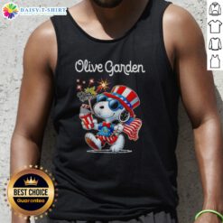 Official Snoopy X Olive Garden Fourth Of July American 250 Years 1776 2026 Fireworks Tank Top on display