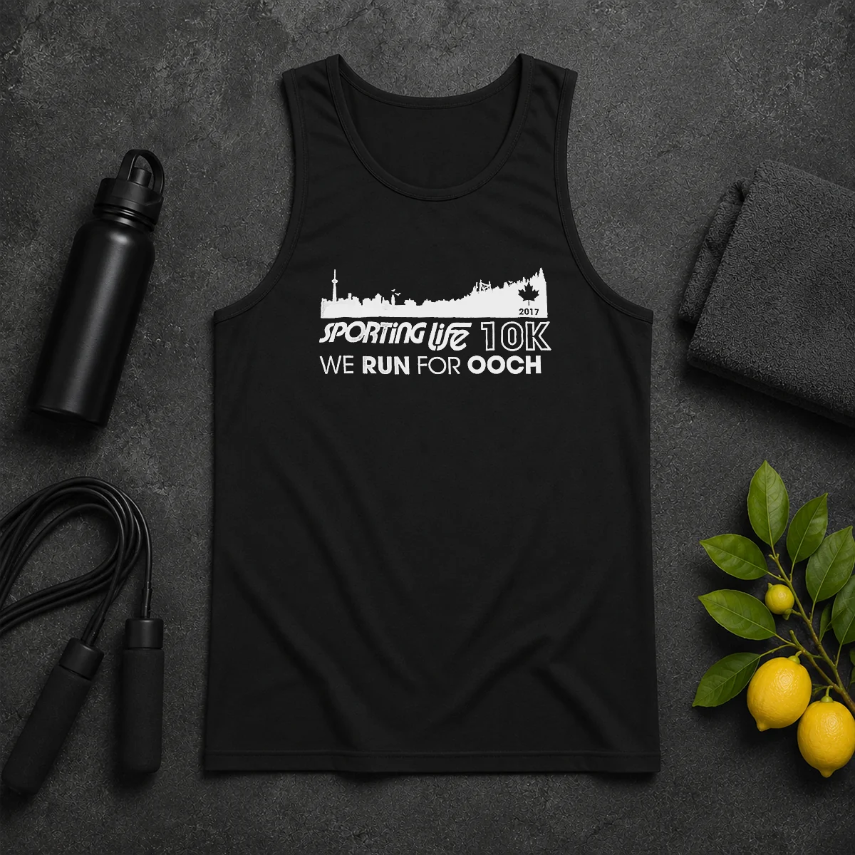 Official Sporting Life 10k We Run For Ooch Tank Top Official Sporting Life 10k We Run For Ooch Tank Top in white with logo print, sleeveless athletic wear
