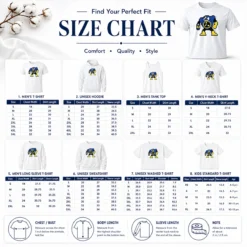 Size chart for Original Blue Robot Pixel Art Mega Man Style with measurements in inches and cm