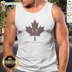 Original Digital Safety Commission Of Canada Maple Leaf Eye Circuitry Surveillance Tank Top in white, featuring a detailed digital eye and circuitry maple leaf design
