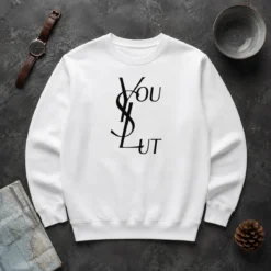 Original Ysl You Slut Parody Sweater in black, featuring bold parody text on front, cozy long-sleeve pullover