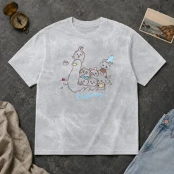 Premium Chiikawa Characters And Duck Friend Illustration From The Washed T Shirt showing soft cotton fabric and vibrant print