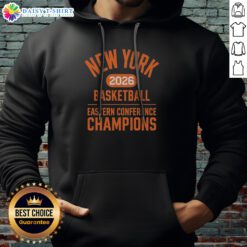 Premium New York Knicks 2026 Basketball Eastern Conference NBA Champions Hoodie in navy blue with bold championship graphics