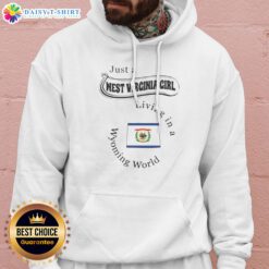 Pretty Just A West Virginia Girl Living In A Wyoming World Hoodie in dark gray, cozy pullover with front pocket and hood