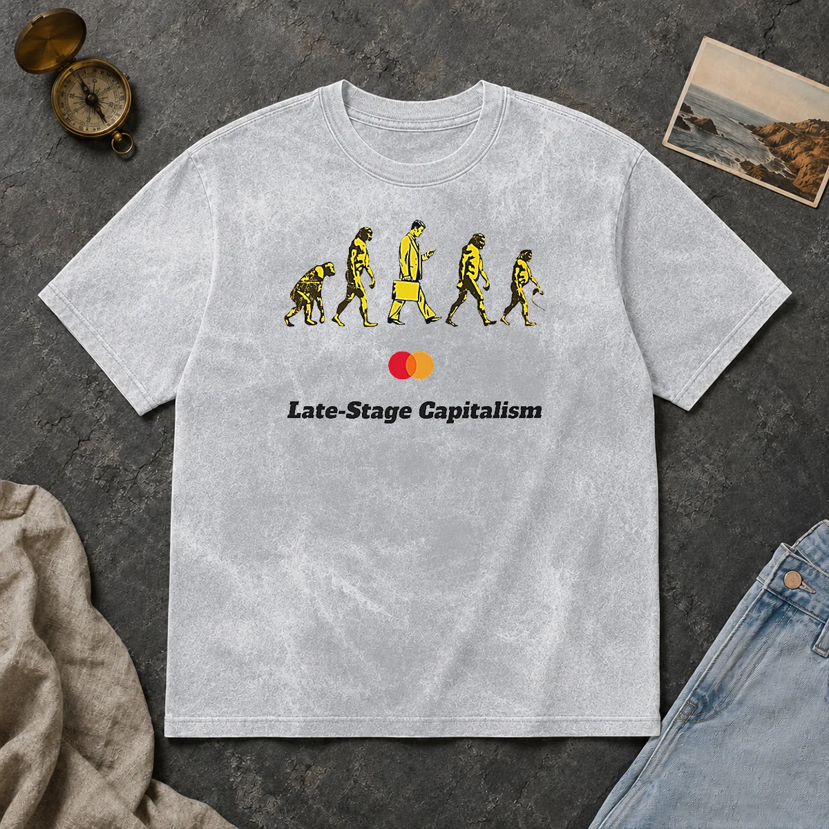 Pretty Late Stage Capitalism Idiocracy Evolution Washed T Shirt Pretty Late Stage Capitalism Idiocracy Evolution Washed T-Shirt