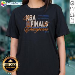 Pretty New York Knicks 2025 2026 NBA Finals Champions National Basketball Association Ladies Shirt in white, front view