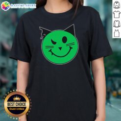 Pretty Taliesin Wearing Meowmeowz Logo Ladies Shirt displayed on a mannequin, showcasing its vibrant design.