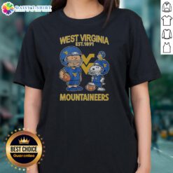 Pretty The Peanuts West Virginia Mountaineers Football Est 1891 Ladies Shirt in navy blue with team logo and vintage football design