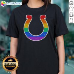 Top Indianapolis Colts Rainbow Horseshoe LGBTQ Pride Logo Football League Team Ladies Shirt with vibrant colors