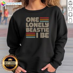 Top Nice One Lonely Beastie I Be Retro Stripe Bold Typography Art Sweatshirt in cozy fabric with colorful retro stripes and bold typography