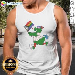 Top Philadelphia Phillies Pride Mascot Running With Progress Flag Tank Top featuring vibrant colors and dynamic design.