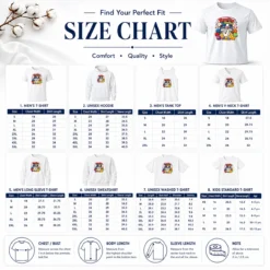 Size chart for Awesome Bowling For Strike Cartoon with measurements in inches and cm for accurate sizing