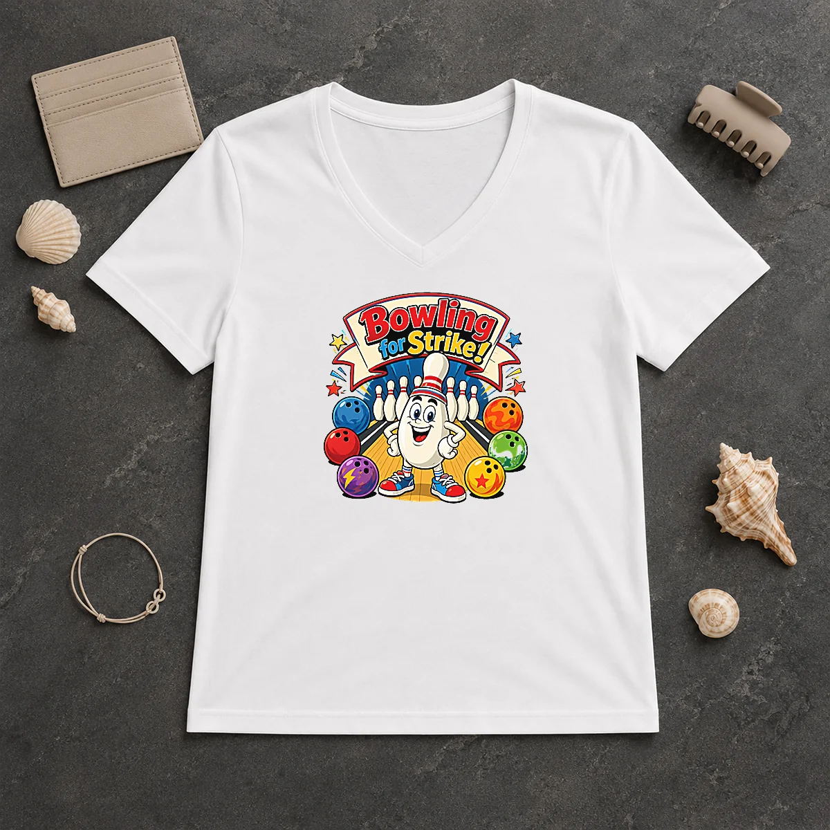 Awesome Bowling For Strike Cartoon V-Neck Shirt Awesome Bowling For Strike Cartoon V-Neck Shirt