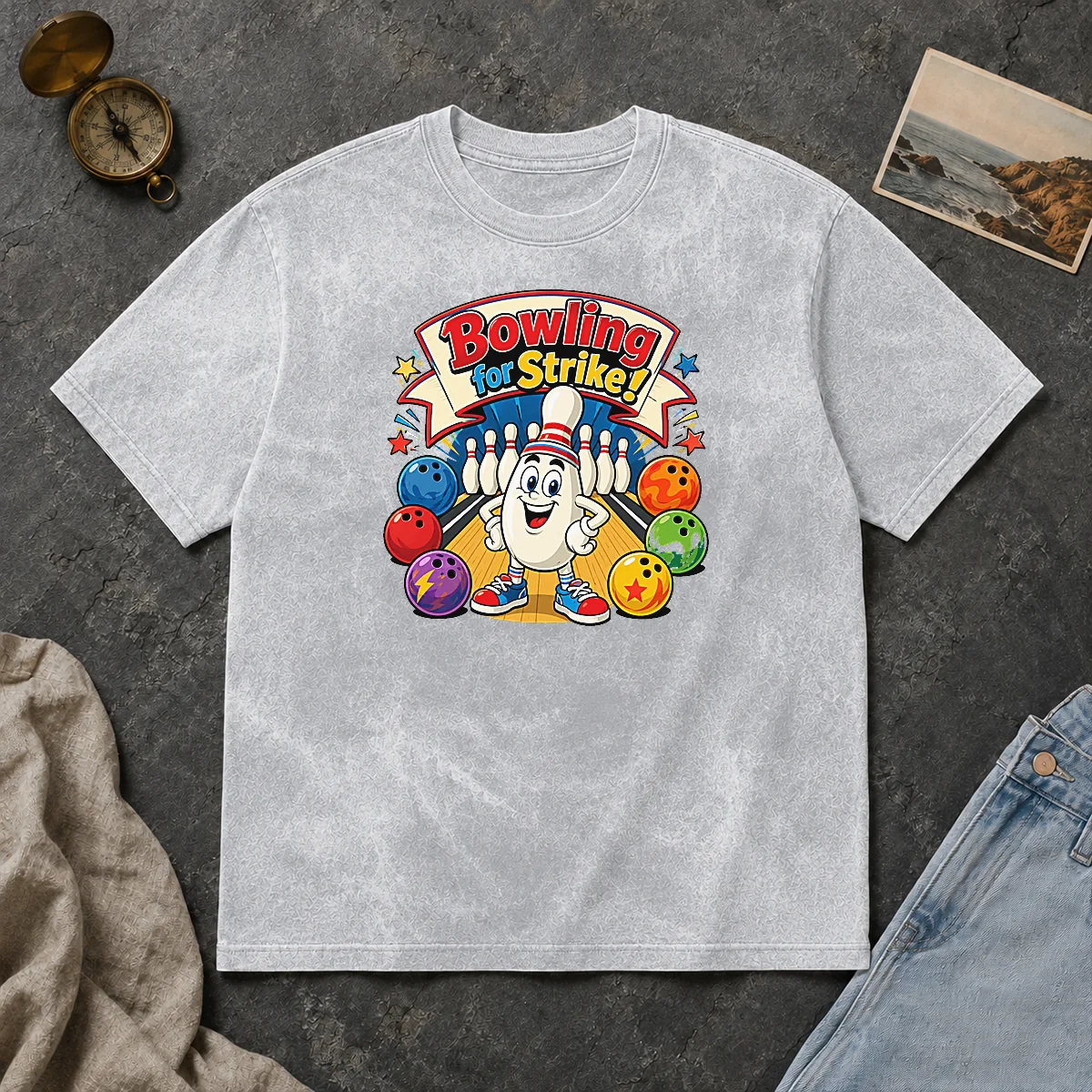 Awesome Bowling For Strike Cartoon Washed T Shirt Awesome Bowling For Strike Cartoon Washed T-Shirt