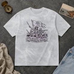 Awesome Celebrating Our Heritage Battle Of The Boyne Line Art printed on a washed t shirt in neutral tones