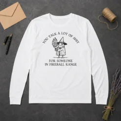 Awesome Dungeon Frog Wizard You Talk A Lot Of Shit For Someone In Fireball Range long sleeve shirt in charcoal gray, front view