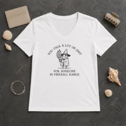 Awesome Dungeon Frog Wizard You Talk A Lot Of Shit For Someone In Fireball Range V Neck Shirt in dark color, front view