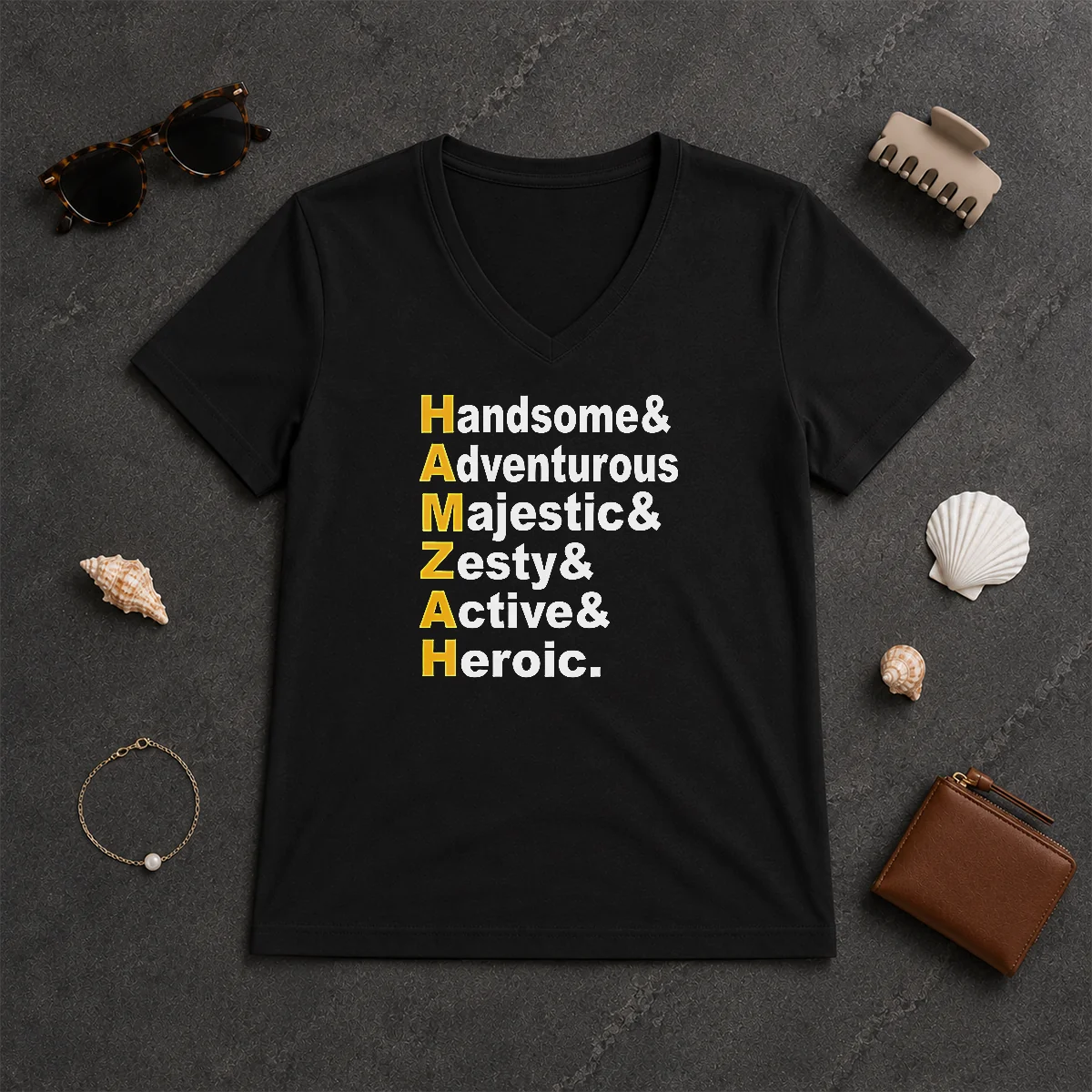 Awesome Hamzah Handsome Adventurous Majestic Zesty V-Neck Shirt Awesome Hamzah Handsome Adventurous Majestic Zesty V-Neck Shirt