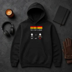 Awesome How To Identify A Racist Hoodie in black with front graphic print, displayed on a mannequin
