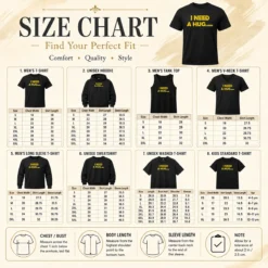 Size chart for Awesome I Need A Huge Beer Funny Drinking Alcohol Humor with measurements in inches and cm