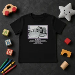 Awesome Marvin Heemeyer Killdozer Komatsu D355A Granby Colorado 2004 Muffler Kids T Shirt with graphic print on a child-sized crew neck tee