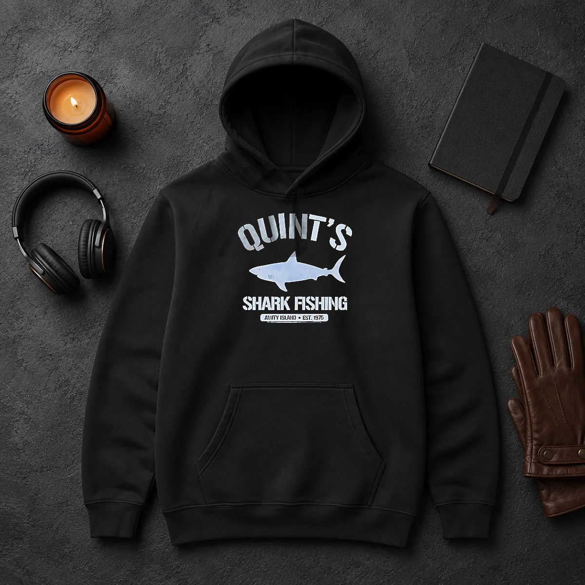 Awesome Quint'S Shark Fishing Amity Island Est 1975 Detailed Shark Hoodie Awesome Quint'S Shark Fishing Amity Island Est 1975 Detailed Shark Hoodie
