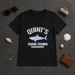 Awesome Quint'S Shark Fishing Amity Island Est 1975 Detailed Shark V-Neck Shirt