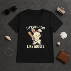 Awesome Rabbit Holding Baseball Bat Let'S Settle This Like Adults V-Neck Shirt