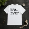 Awesome Saving The World One Zagnut At A Time t shirt in classic fit, white cotton tee with bold graphic