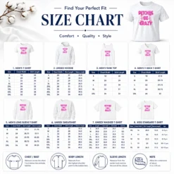 Size chart for Awesome Softball Apparel Pitches Be Crazy with measurements in inches and cm