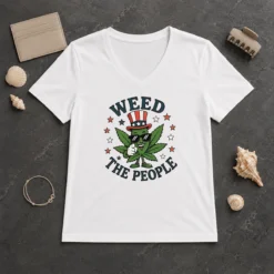 Awesome Weed The People Cannabis Uncle Sam Character Patriotic Leaf Symbol V-Neck Shirt