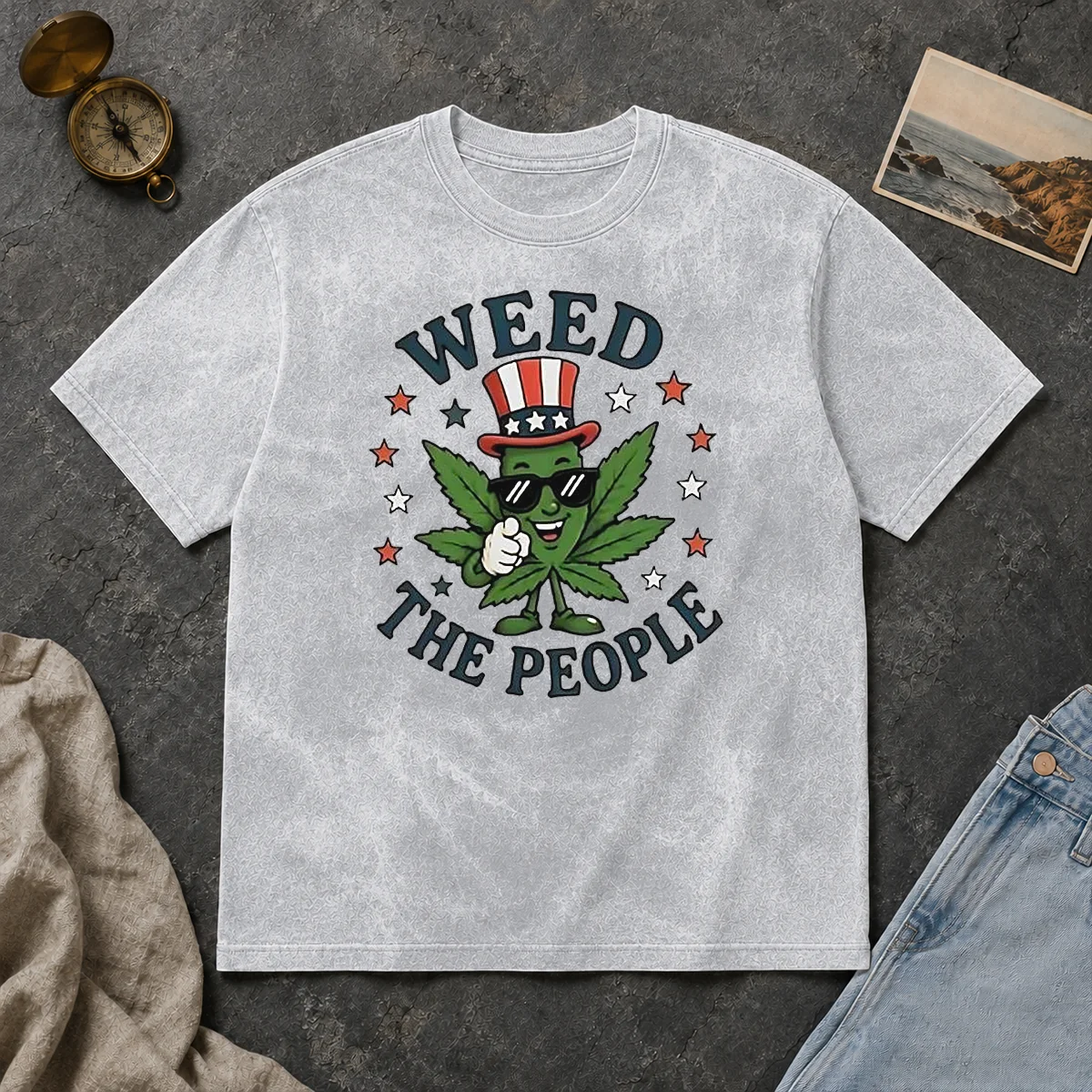 Awesome Weed The People Cannabis Uncle Sam Character Patriotic Leaf Symbol Washed T Shirt Awesome Weed The People Cannabis Uncle Sam Character Patriotic Leaf Symbol Washed T-Shirt