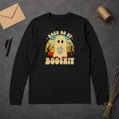 Funny Awesome Back On My Booshit Retro Ghost Drinking Boba Tea Long Sleeve Shirt