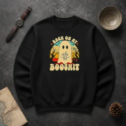 Funny Awesome Back On My Booshit Retro Ghost Drinking Boba Tea Sweater