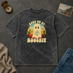 Funny Awesome Back On My Booshit Retro Ghost Drinking Boba Tea Washed T-Shirt