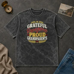 Funny Family Celebration Grateful Grandchildren Vector printed on a soft washed t shirt in light gray