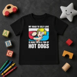 Funny My Road To Self Love Is Built With A Ton Of Hot Dogs Kids T-Shirt