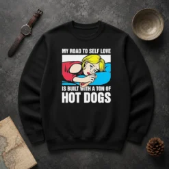 Funny My Road To Self Love Is Built With A Ton Of Hot Dogs Sweater
